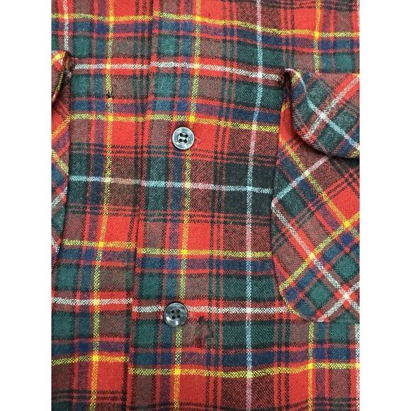 VTG Pendleton Woolen Mills Men L Button Up Pure Virgin Wool Shirt Red Plaid Read - Picture 3 of 5